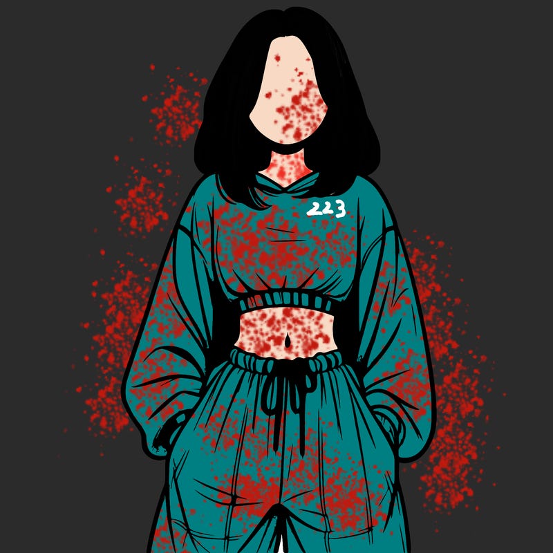 realistic girl faceless with baggy pants and a crop top