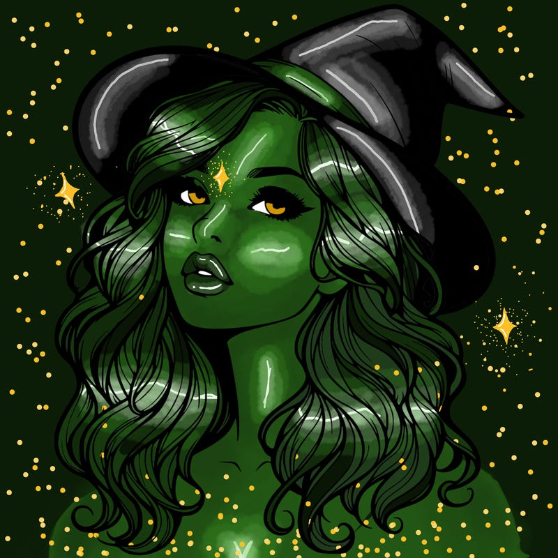realistic witch girl with wavy hair and lips