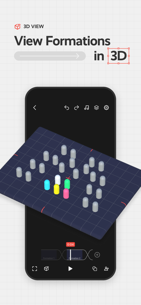 Choreographic: Dance Formation - A 3D perspective view of dance formations on a digital stage grid
