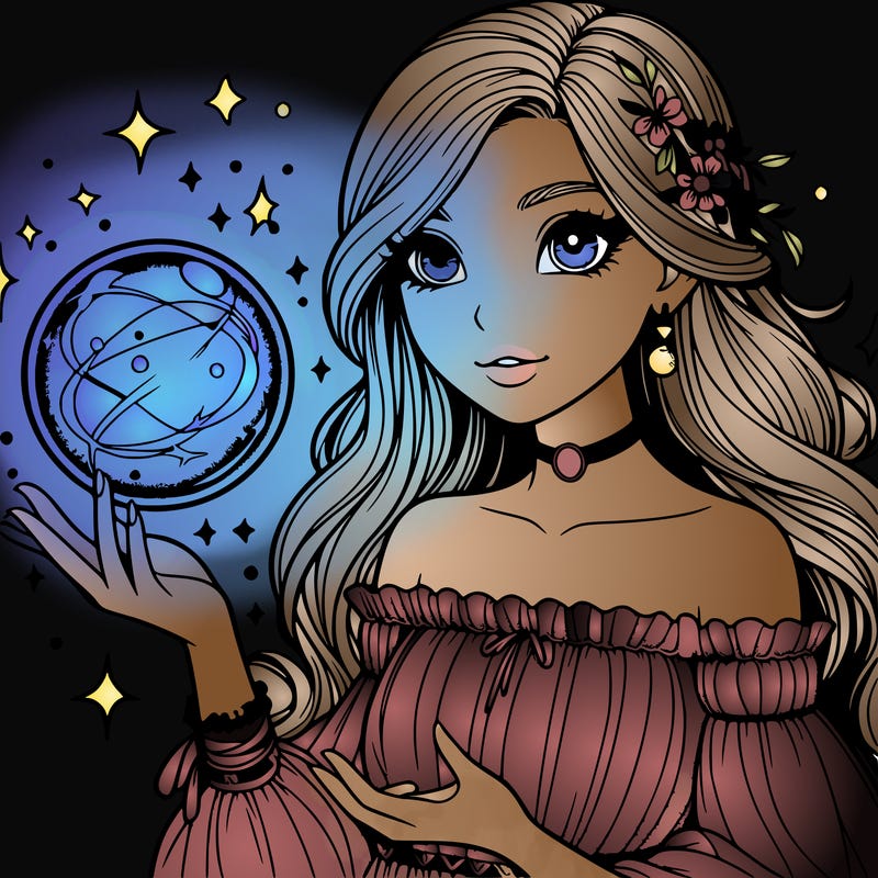 magical realistic girl holding a magic orb
