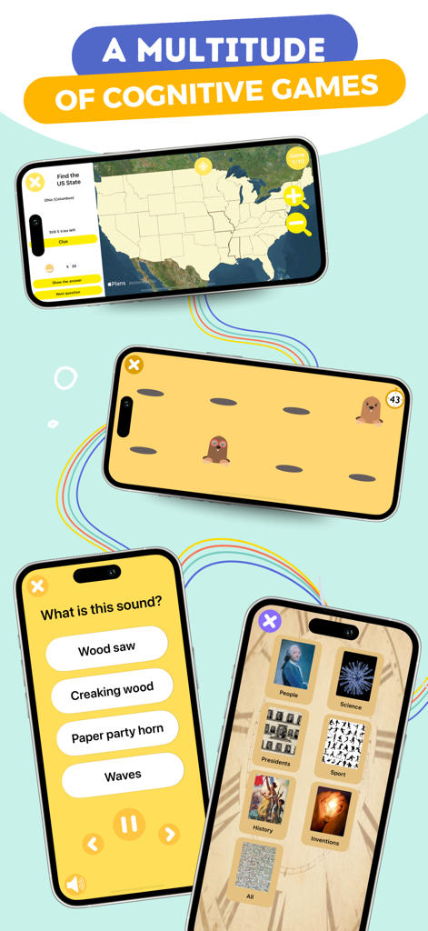 CLINT, your brain coach - A variety of cognitive games for seniors within the CLINT brain coach app including geography and sound recognition