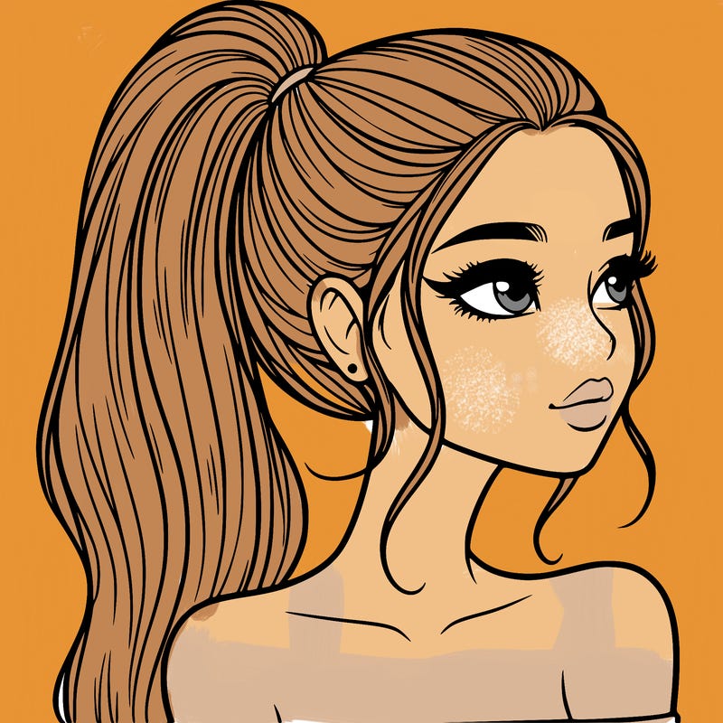 a beautiful and realistic girl with a high pony tail