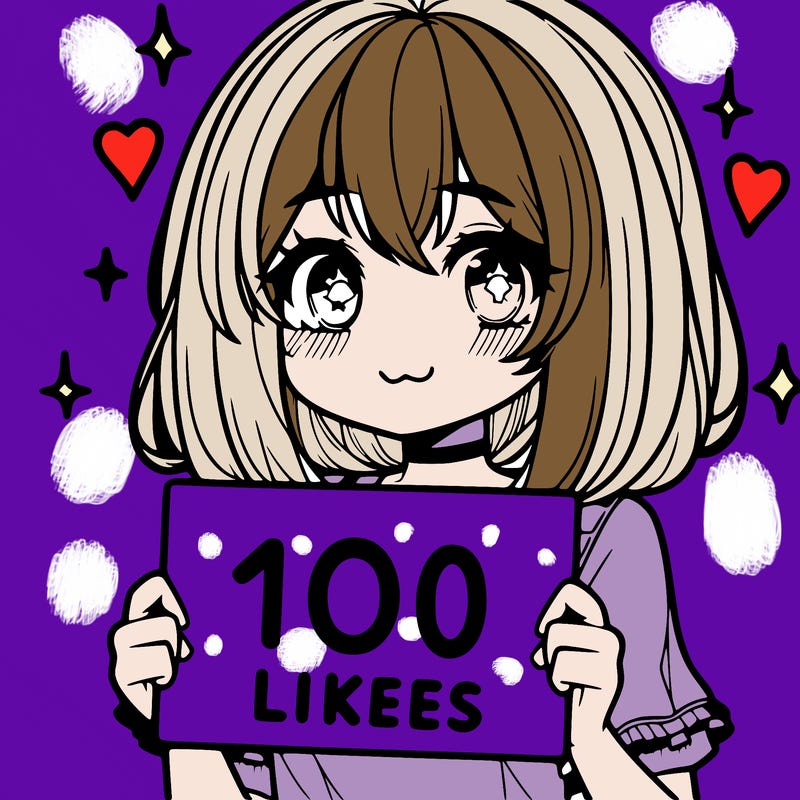 anima girl holding a 100 likes sign in her hand