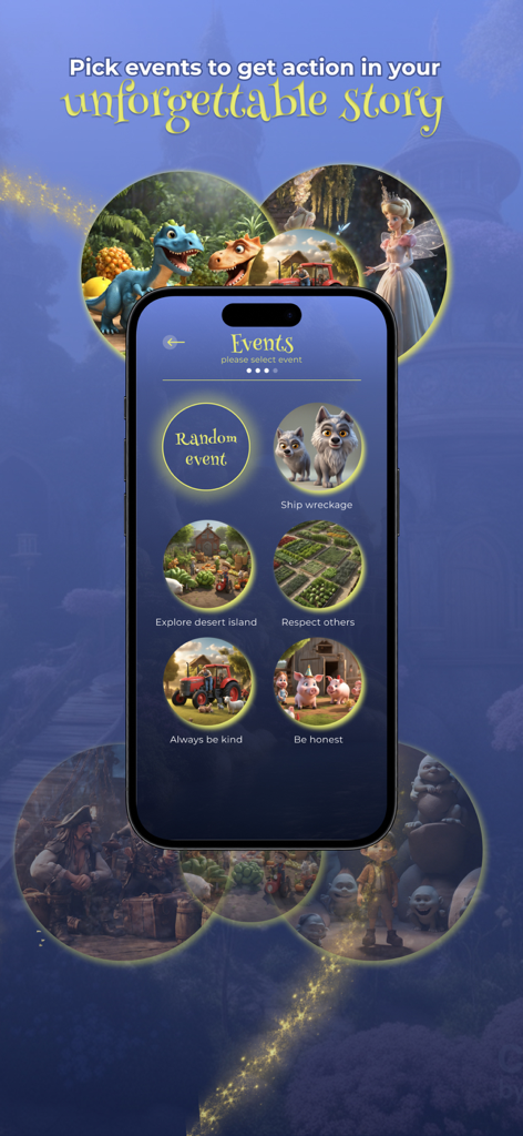 Magic Journeys: Kids Storytime - Selecting story events and morals in Magic Journeys app