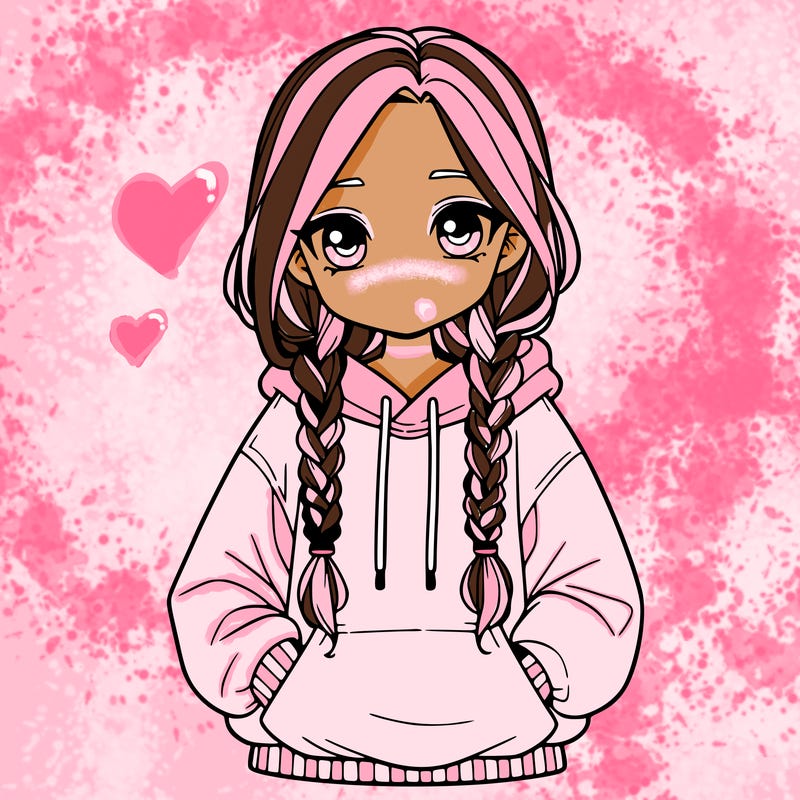 a realistic girl with a oversized hoodie and she has braids