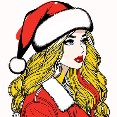 realistic girl in santa hat