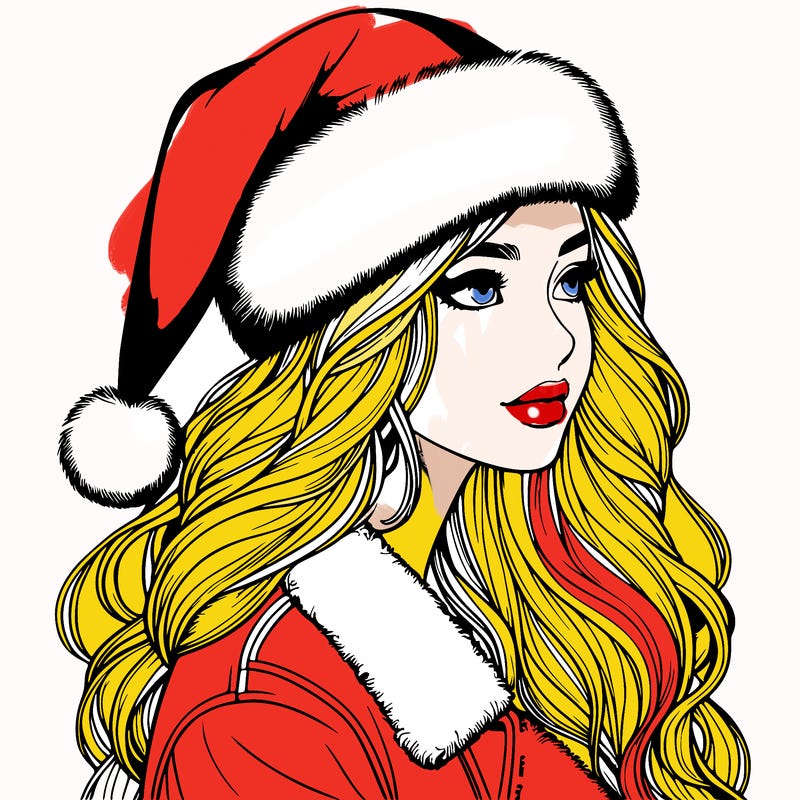 realistic girl in santa hat