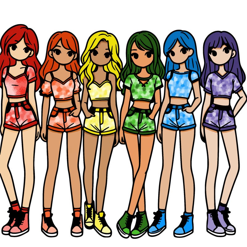 a group of girls wearing crop tops and shorts