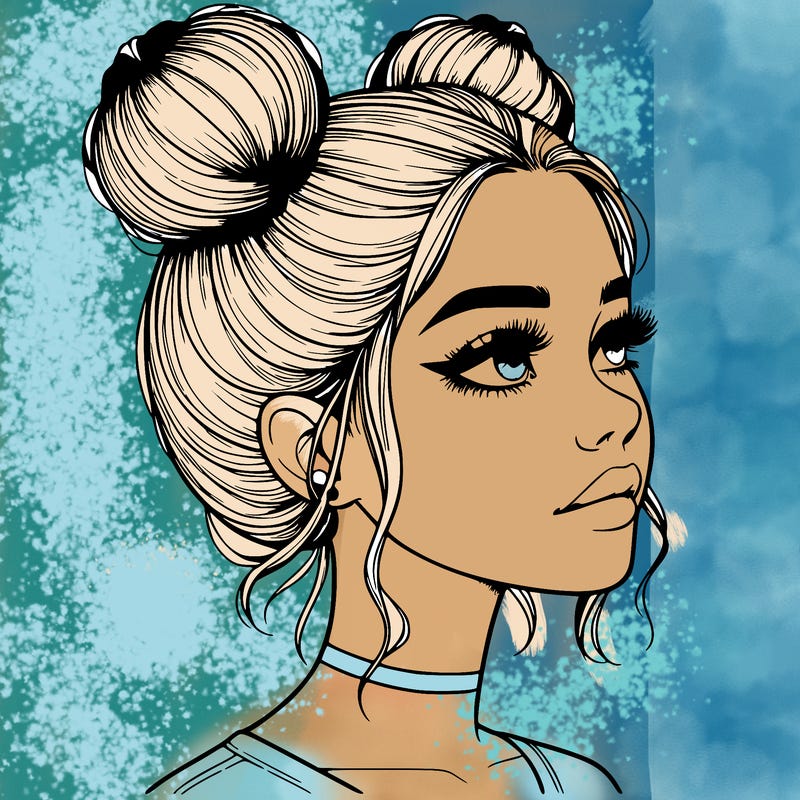 realistic girl with buns on the top of her head