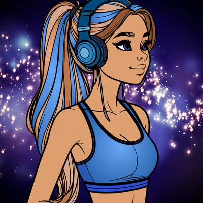 realistic tall and fit teenage girl wearing headphones around neck