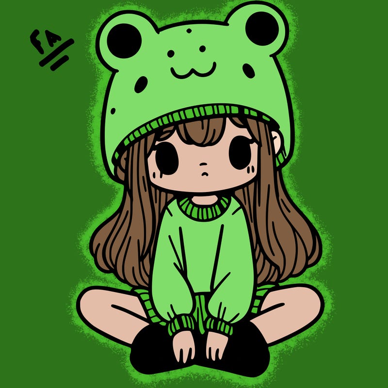 a girl wearing a frog hat and some frog socks