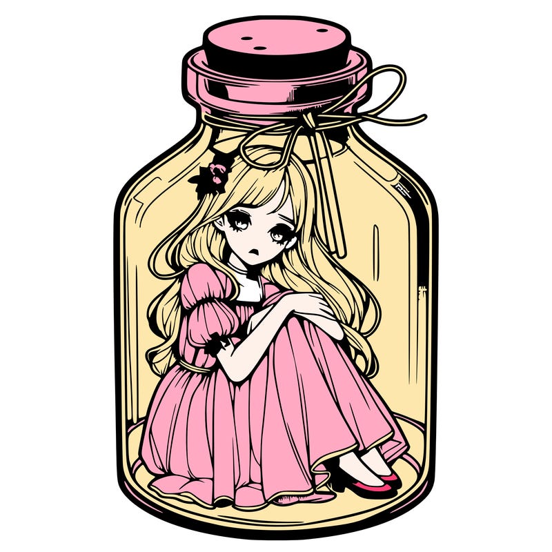 beautiful realistic girl trapped in bottle