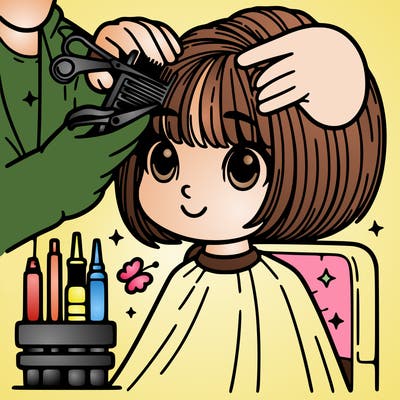 very detailed girl getting her haircut short
