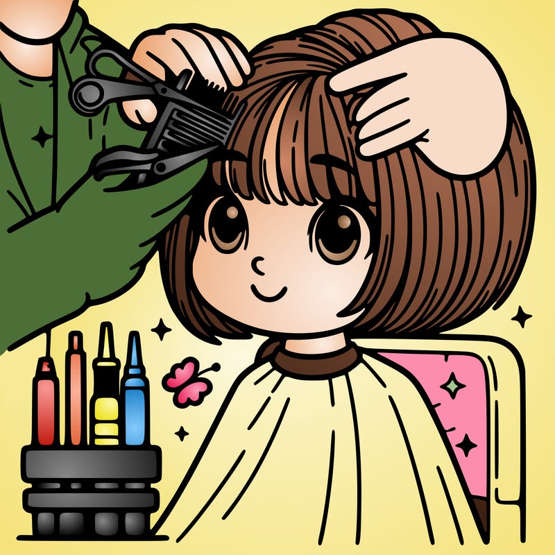 very detailed girl getting her haircut short
