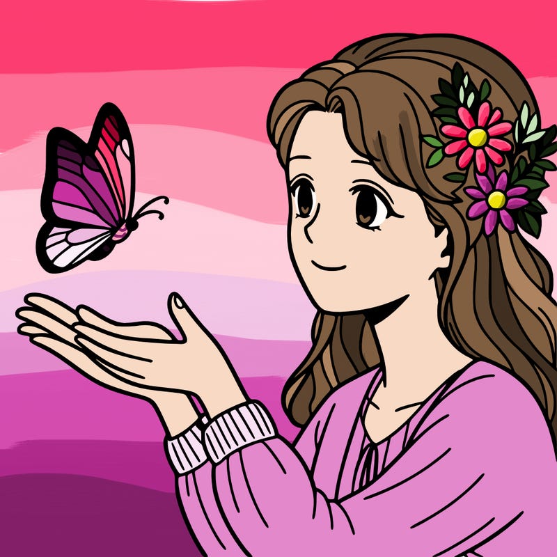 woman playing with butterfly