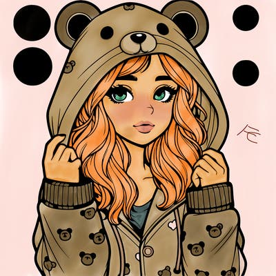 realistic girl in a animal pjs hoodie