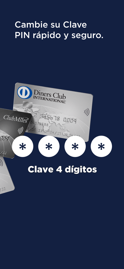 Diners Club Perú - Interface segura de alteração de PIN de 4 dígitos no aplicativo Diners Club Peru