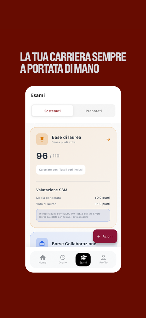 Studenti Roma - Schermata dell'app Studenti Roma che mostra i voti degli esami e lo stato di laurea.