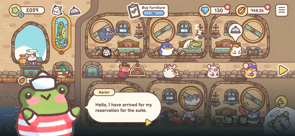 Hamster Inn - Um sapo fofo chega a um hotel de animais movimentado no jogo de gerenciamento Hamster Inn