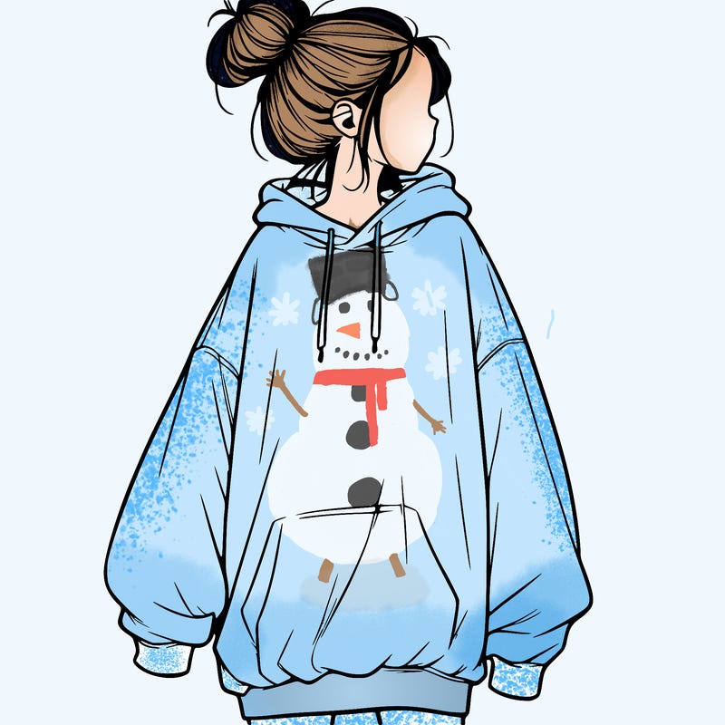 realistic girl with a oversized sweatshirt on and a bun