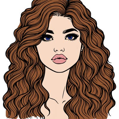 realistic girl with wavy hair and lips