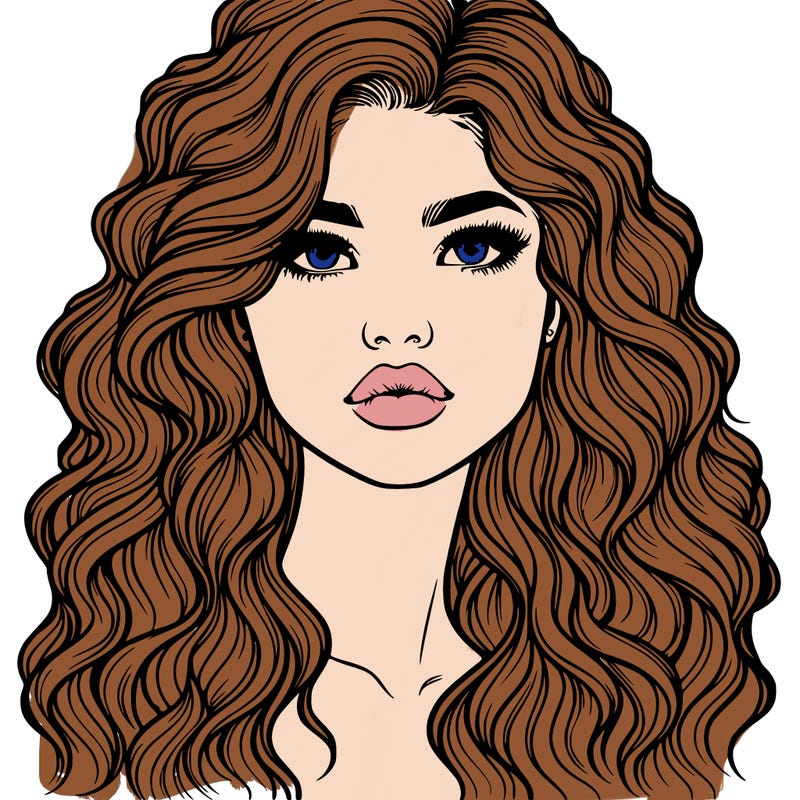 realistic girl with wavy hair and lips