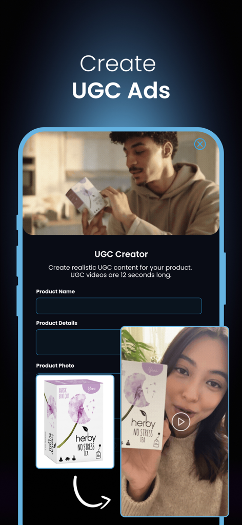 Vimo AI interface for generating user-generated content video ads