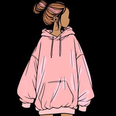 realistic girl with a oversized sweatshirt on and a bun