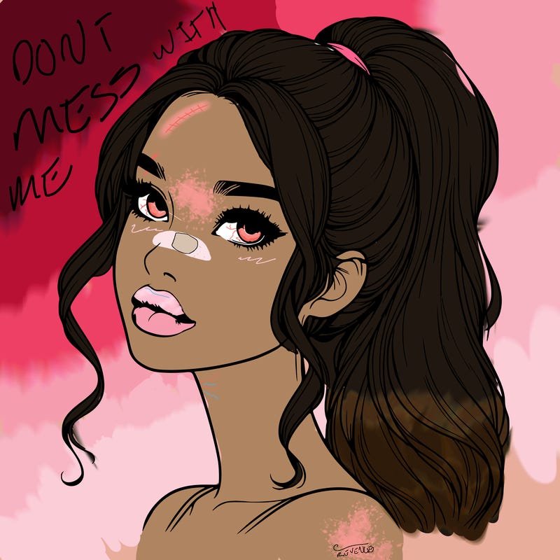 realistic girl with a ponytail on her hair and lips