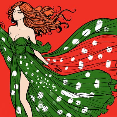 realistic woman in dress flowing the the wind