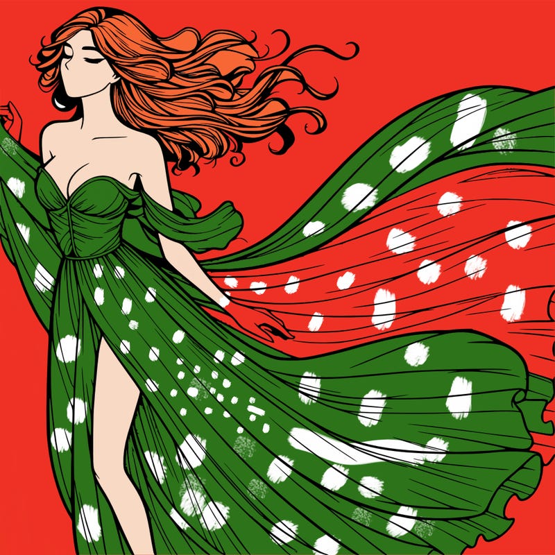 realistic woman in dress flowing the the wind