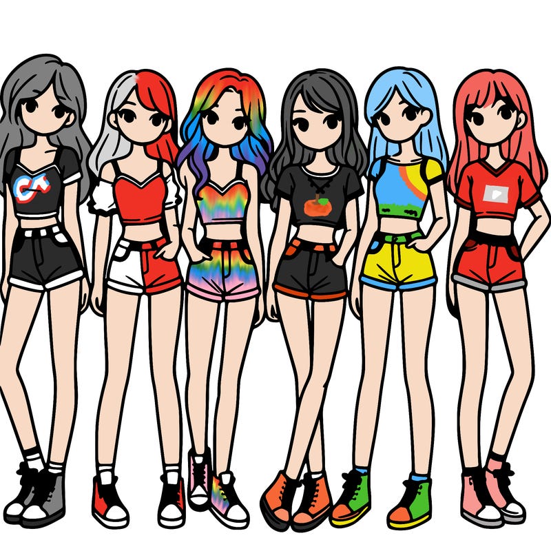 a group of girls wearing crop tops and shorts