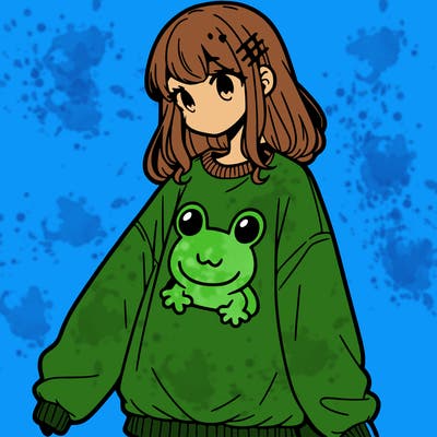 girl wearing frogging sweatshirt