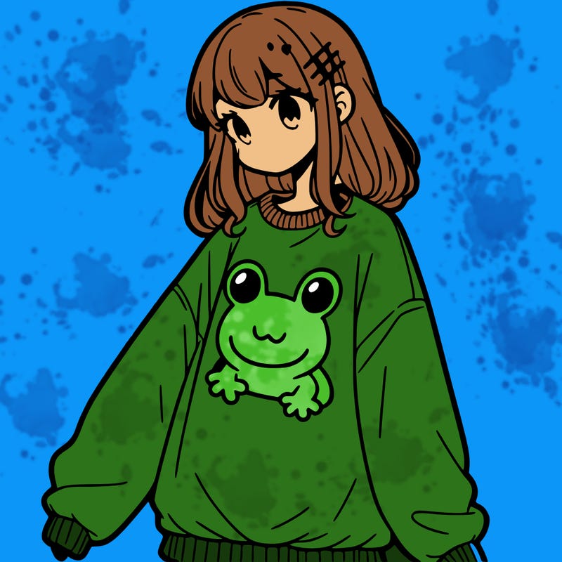girl wearing frogging sweatshirt