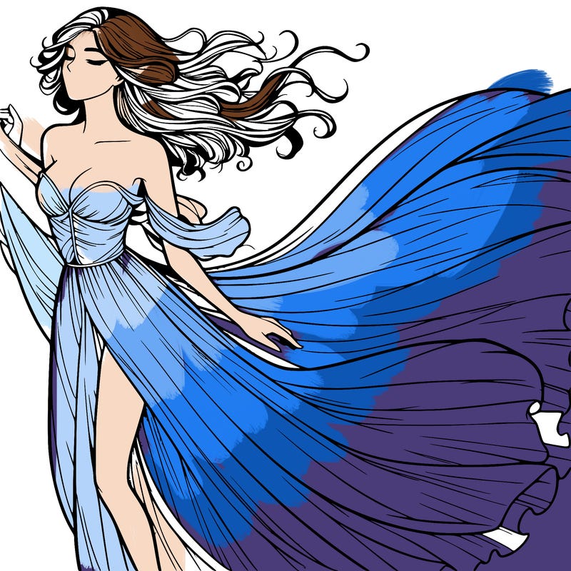 realistic woman in dress flowing the the wind