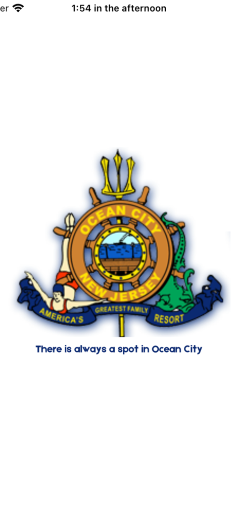 Ocean City Parking Spot Finder - Splash screen for the Ocean City Parking Spot Finder app featuring the Ocean City New Jersey emblem and the slogan There is always a spot in Ocean City