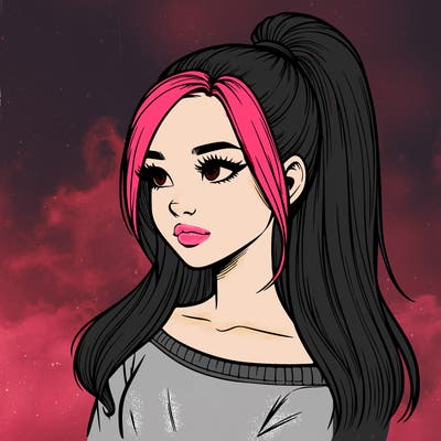 realistic girl with a high ponytail