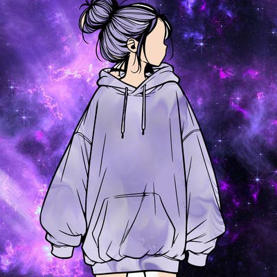 realistic girl with a oversized sweatshirt on and a bun