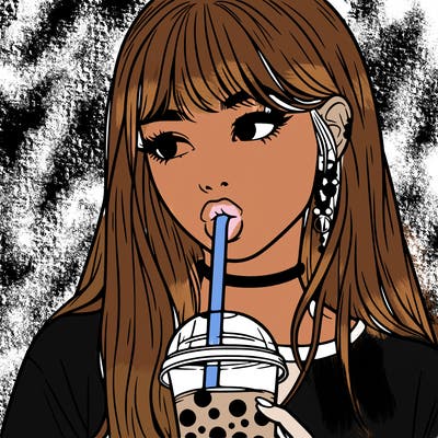 aesthetic realistic girl drinking boba