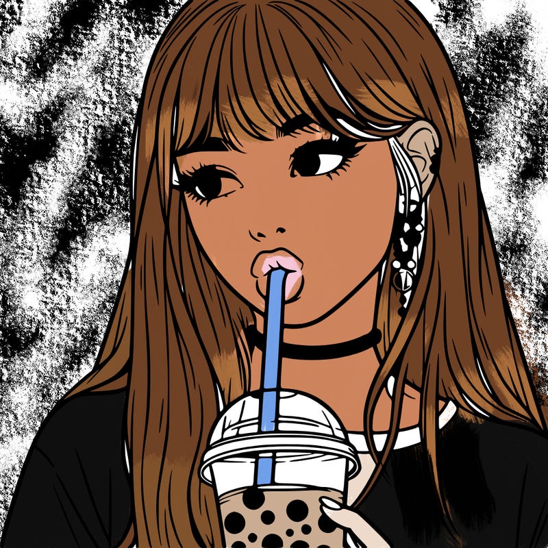 aesthetic realistic girl drinking boba