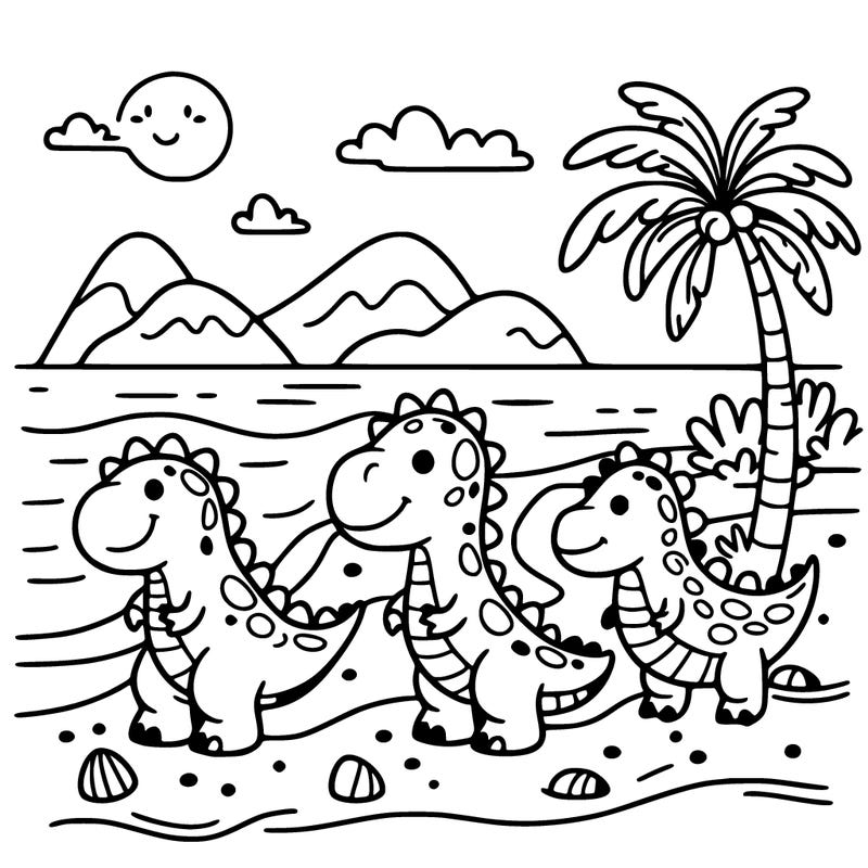 friendly dinosaurs on the beach