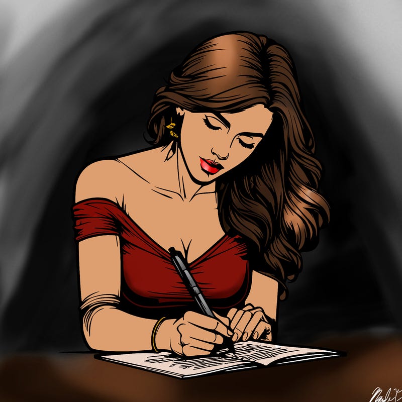 realistic female writing poetry