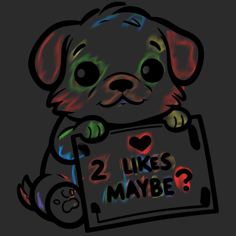 a puppy holding a sign that says 2 likes maybe?