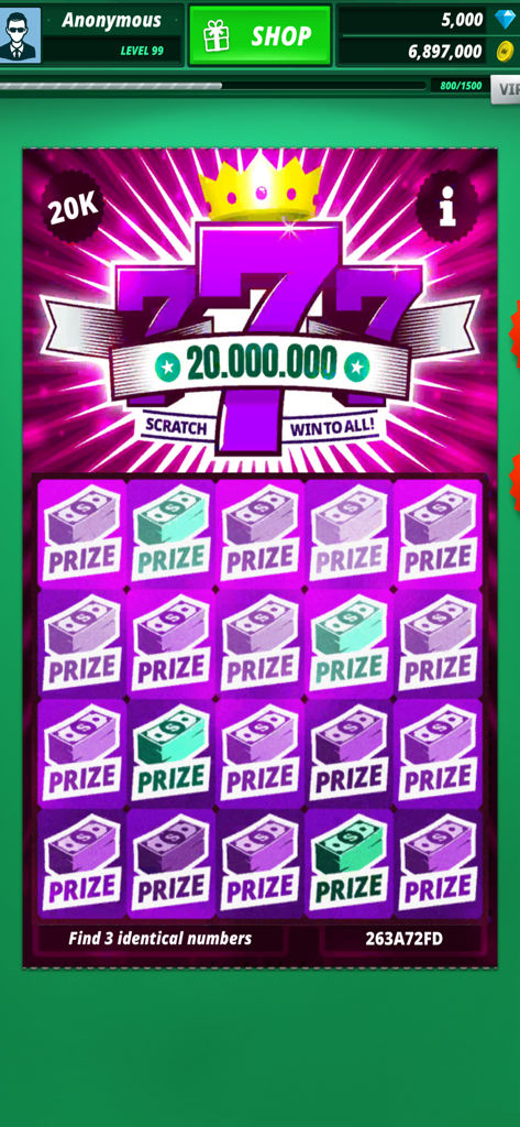 Lottery Scratch Off & Games - Lucky 777 scratch off card in a mobile lottery game interface