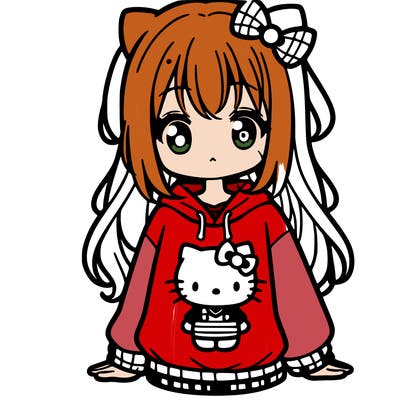 cute anime girl wearing a kuromi from hello kitty sweatshirt