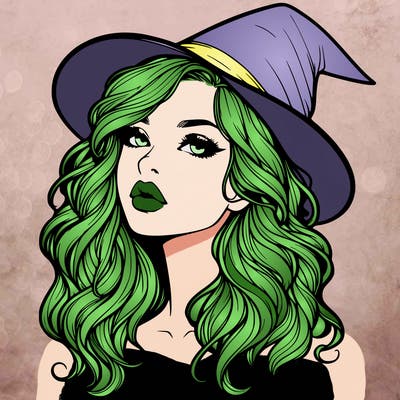 realistic witch girl with wavy hair and lips