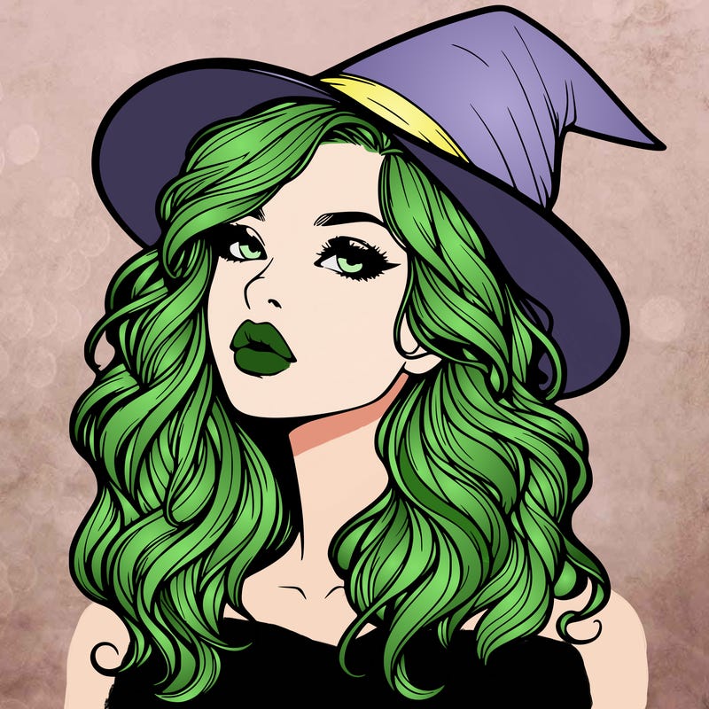 realistic witch girl with wavy hair and lips