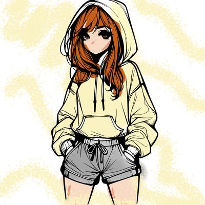 realistic girl in shorts and hoodie