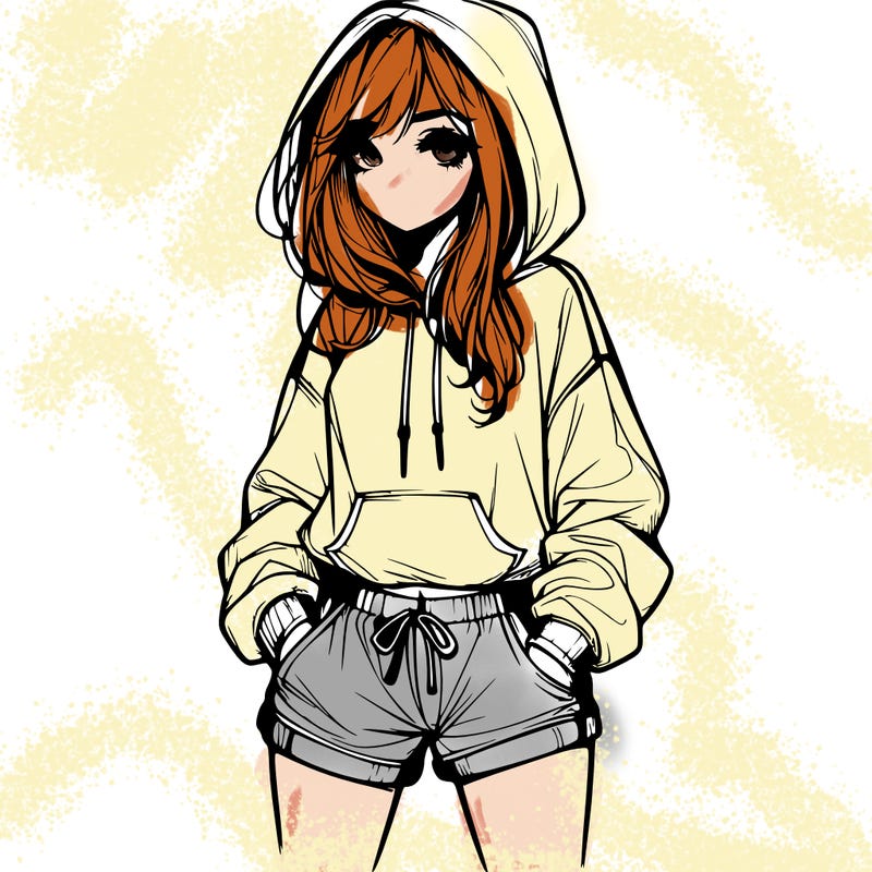 realistic girl in shorts and hoodie