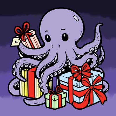 an octopus wrapping gifts